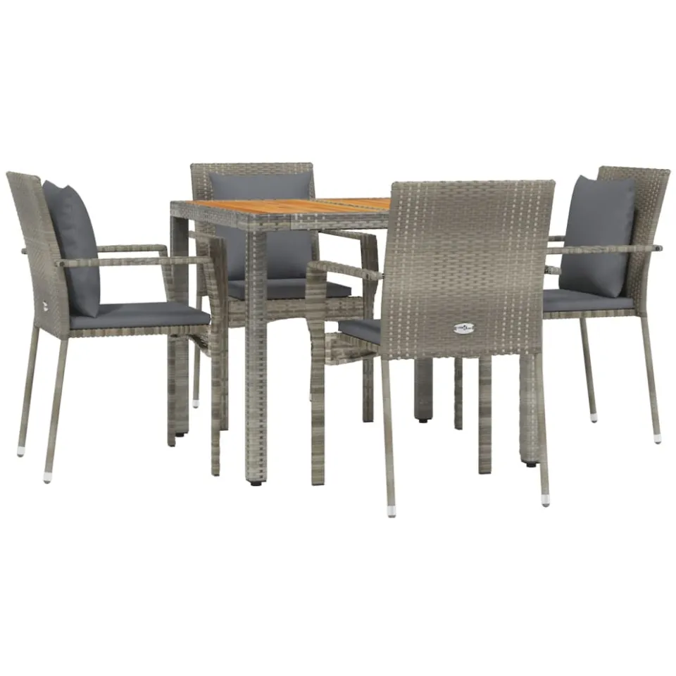 vidaXL 5-delige Tuinset met kussens poly rattan grijs
