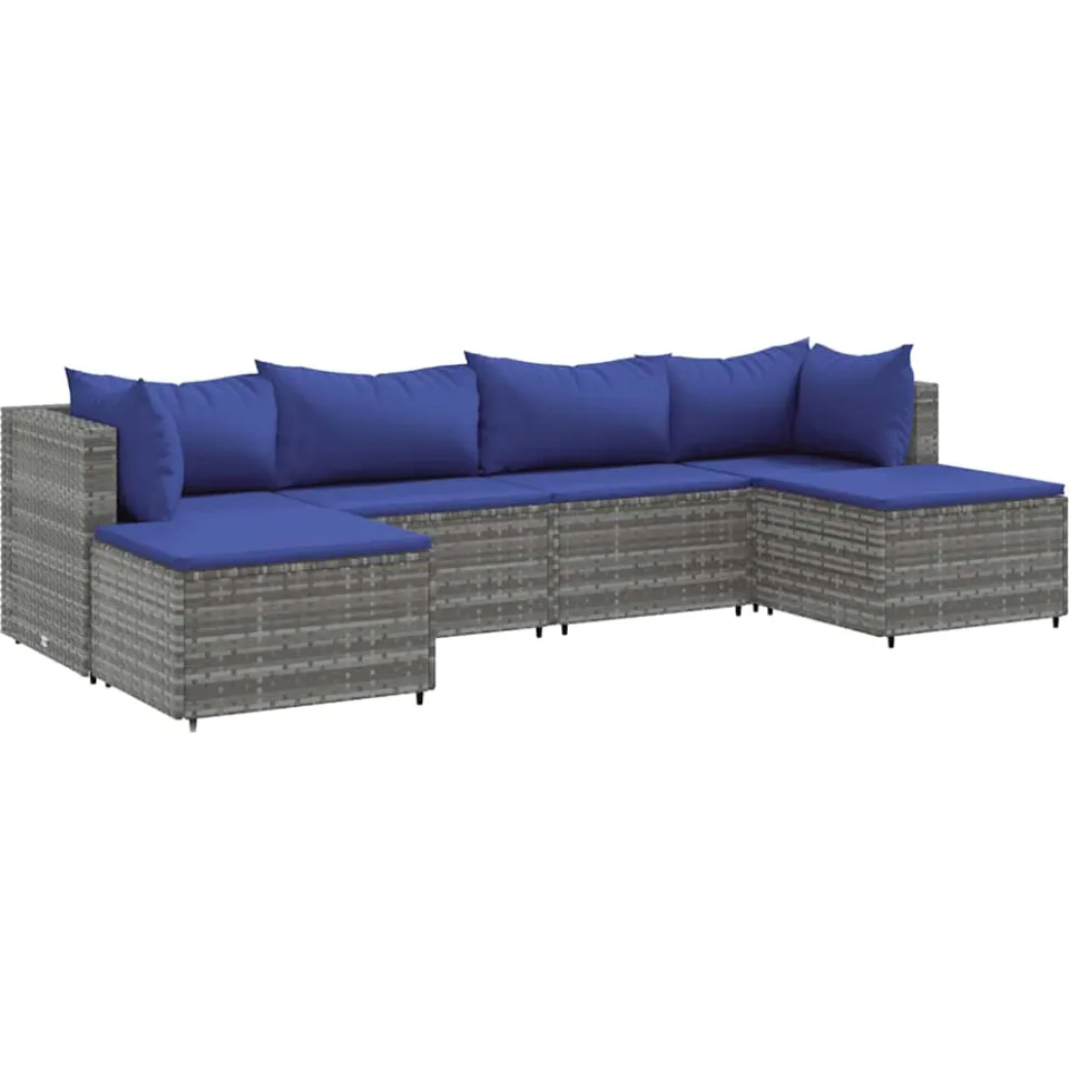 vidaXL 6-delige Loungeset met kussens poly rattan grijs, foto 3
