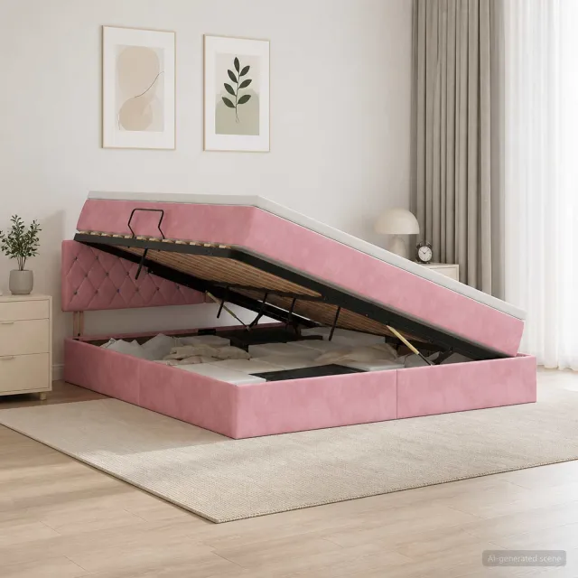 vidaXL Opslag bed met hoofdeinde Roze 160 x 200 cm Fluweel