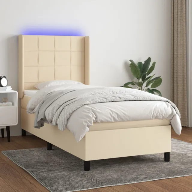 vidaXL Boxspring met matras en LED stof crèmekleurig 80x200 cm