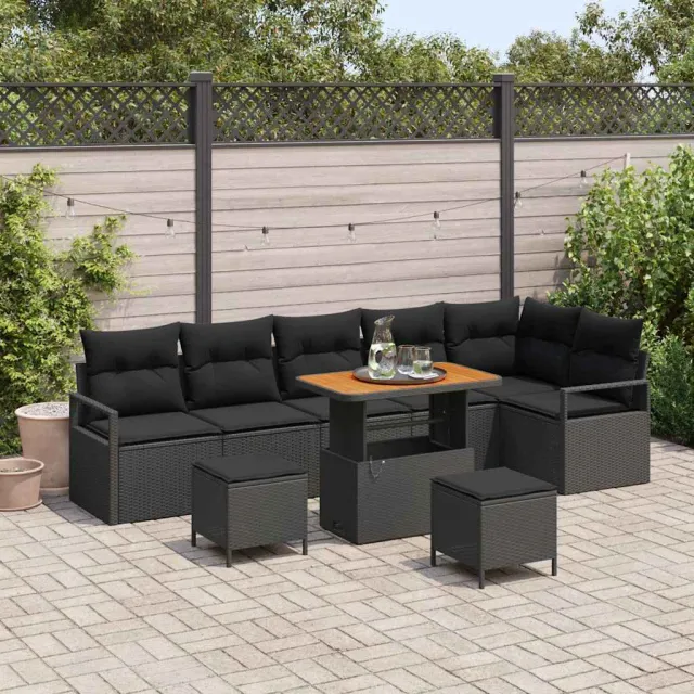 vidaXL Tuin Sofa Set 9 st Zwart Poly riet, foto 2