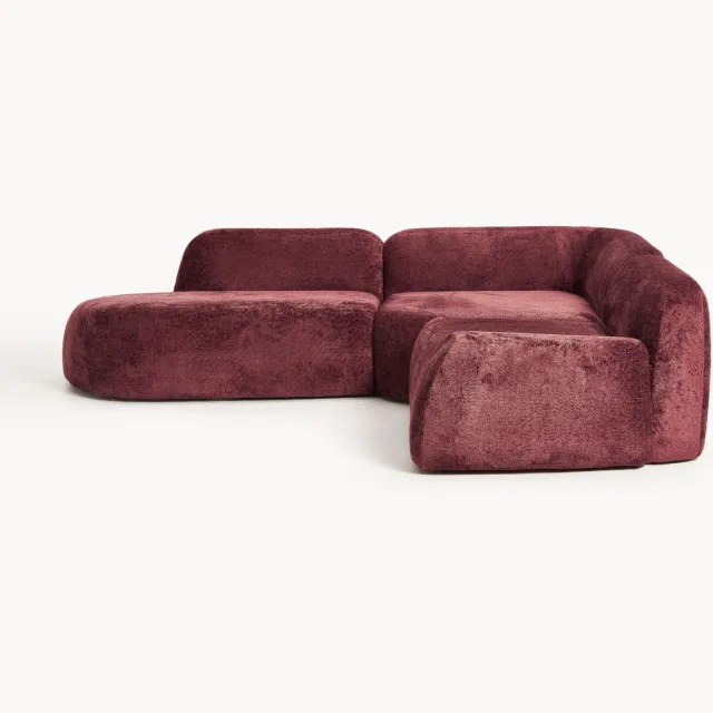 Westwing Collection Modulaire teddy-bouclé hoekbank Wolke (4-zits) met chaise longue wijnrood