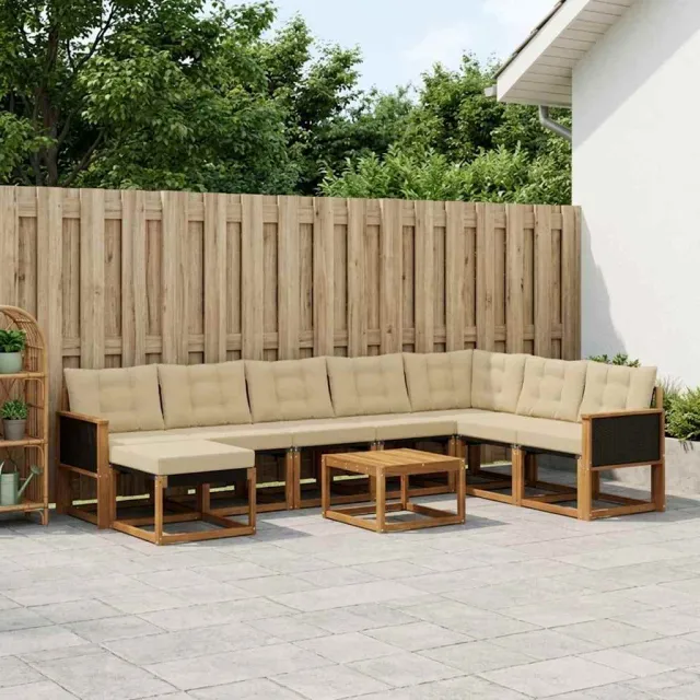vidaXL Buiten bankenset 9 st 8-zits Natuurlijk en Beige