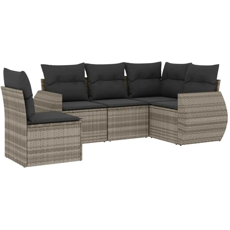 vidaXL 5-delige Loungeset met kussens poly rattan lichtgrijs