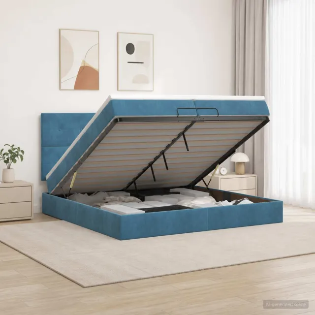 vidaXL Ottoman bed met matras Donkerblauw 200 x 200 cm Fluweel