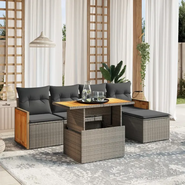 vidaXL 6-delige Loungeset met kussens poly rattan grijs, foto 2