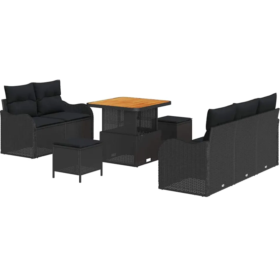 vidaXL Tuinbankenset 8 st Zwart poly rattan
