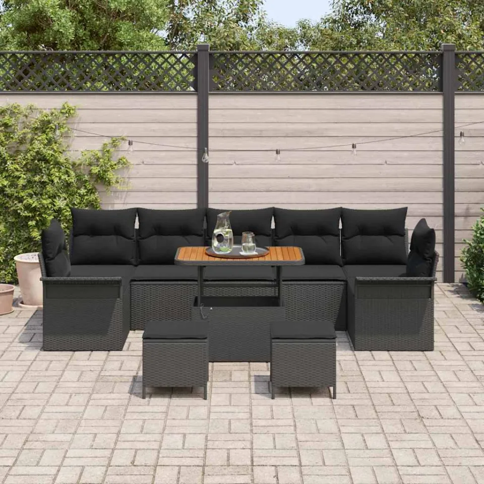 vidaXL Tuinbankenset 10 st Zwart poly rattan, foto 2