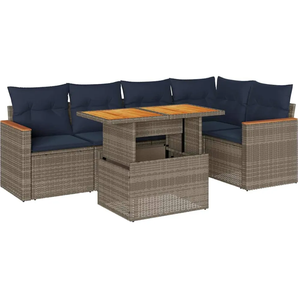 vidaXL 6-delige Loungeset met kussens poly rattan grijs, foto 3