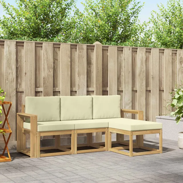 vidaXL Buiten bankenset 4 st Wit en crèmekleurig 197.5 x 122.5 x 73 cm Bruin
