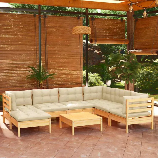 vidaXL 8-delige Loungeset met crèmekleurige kussens massief grenenhout, foto 2