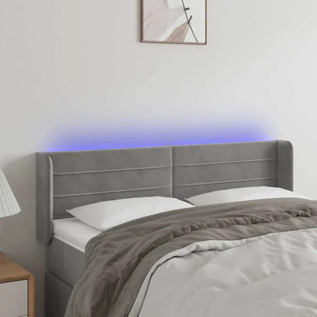 vidaXL Hoofdbord LED 147x16x78/88 cm fluweel lichtgrijs grijs