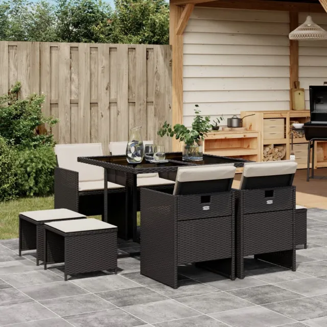 vidaXL 9-delige Tuinset poly rattan zwart, foto 2
