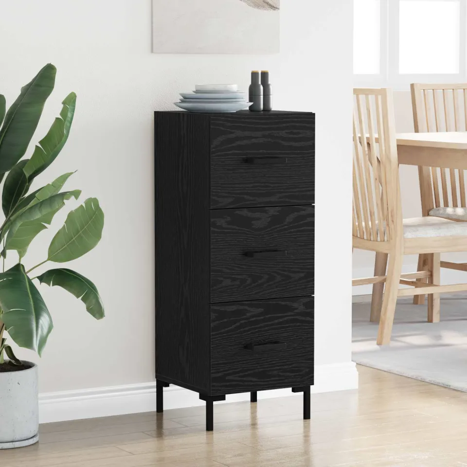 vidaXL Dressoir Zwart Eiken 34,5 x 34 x 90 cm Bewerkt hout, foto 3