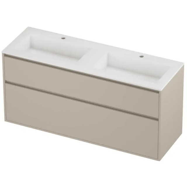 Proline Aristo Badmeubelset Polystone Elegant 2 Gaten 140x46x67 cm Mat White Soft Linen Beige