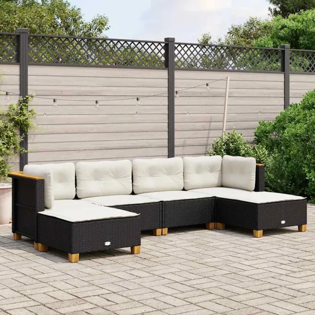 vidaXL 6-delige Loungeset met kussens poly rattan zwart, foto 2