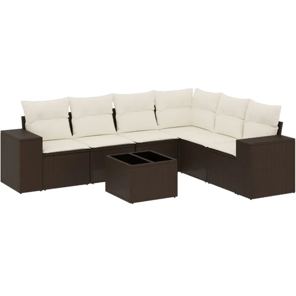 vidaXL 7-delige Loungeset met kussens poly rattan bruin, foto 3