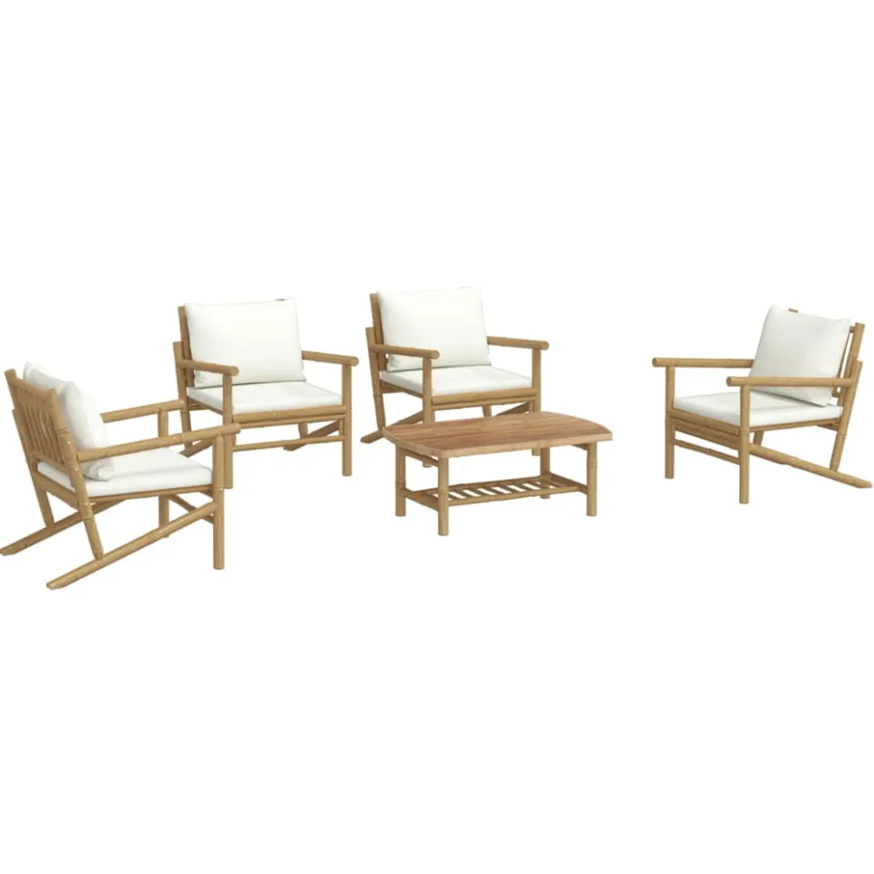 vidaXL 5-delige Loungeset met kussens bamboe crèmewit Bruin