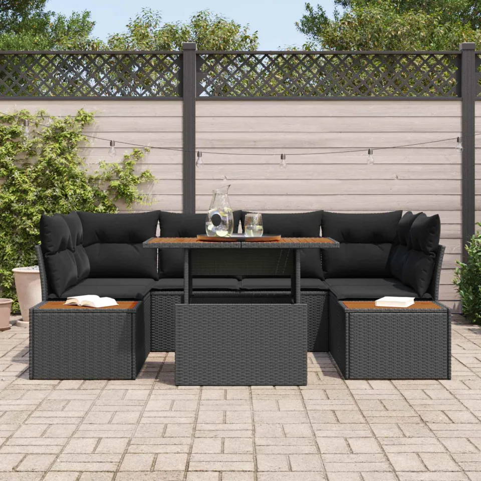 vidaXL Tuin Sofa Set 7 st Zwart Poly riet, foto 3
