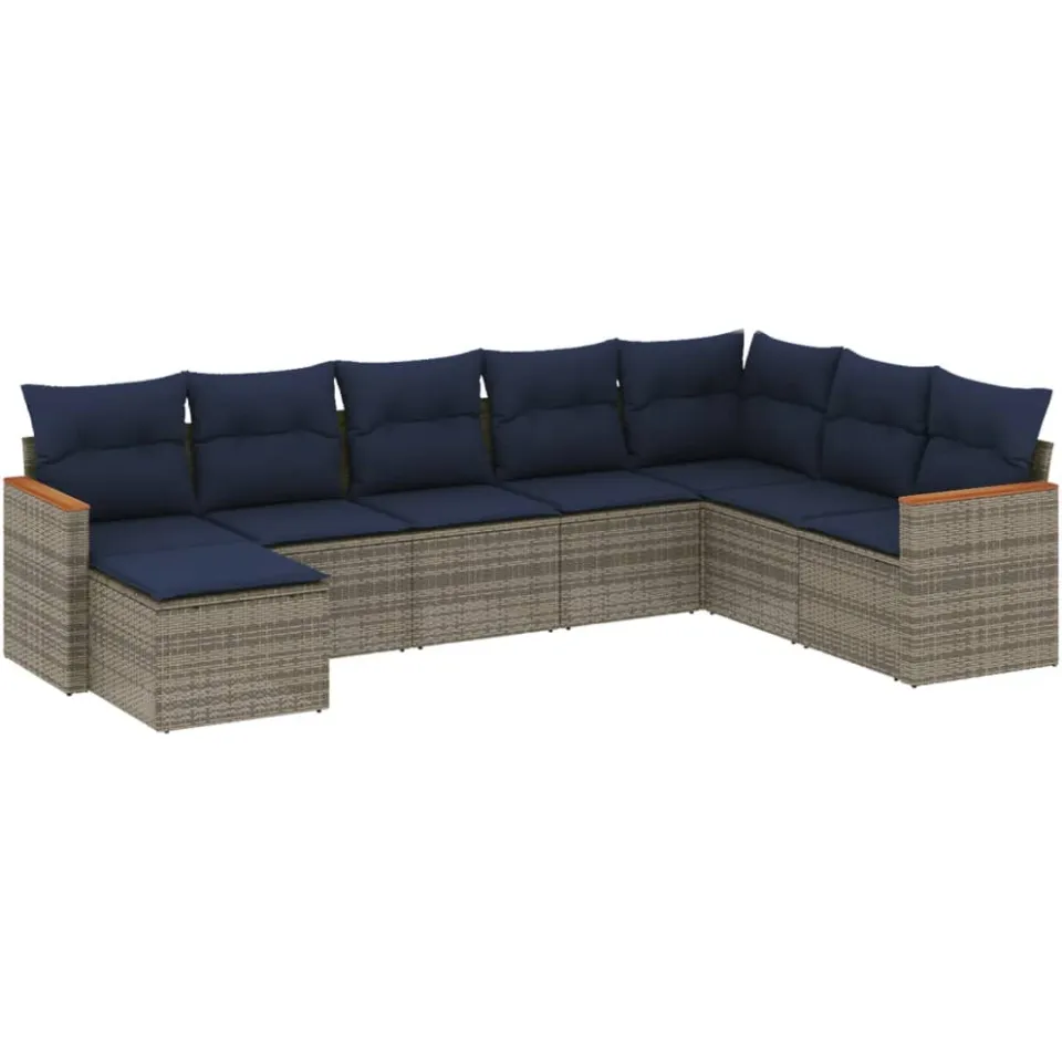 vidaXL 8-delige tuinbankset met kussens, grijs polyrotan, foto 3