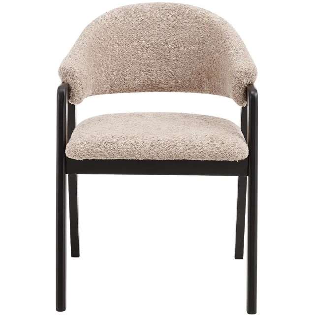 Vente-unique Set van 2 stoelen met armleuningen in boucléstof en rubberhout - Taupe en zwart - SOLUNA