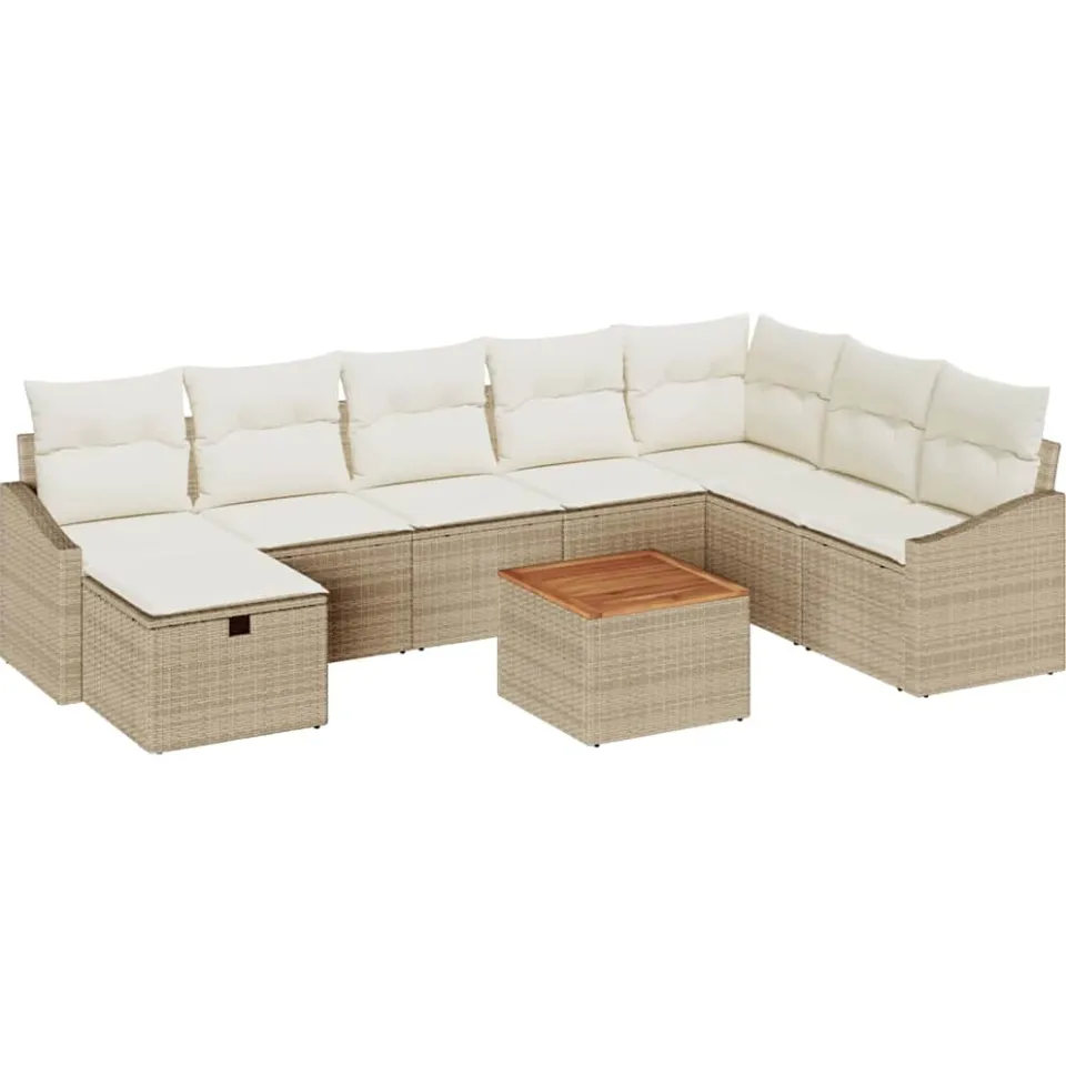 vidaXL Tuinbankenset 9 st Beige poly rattan