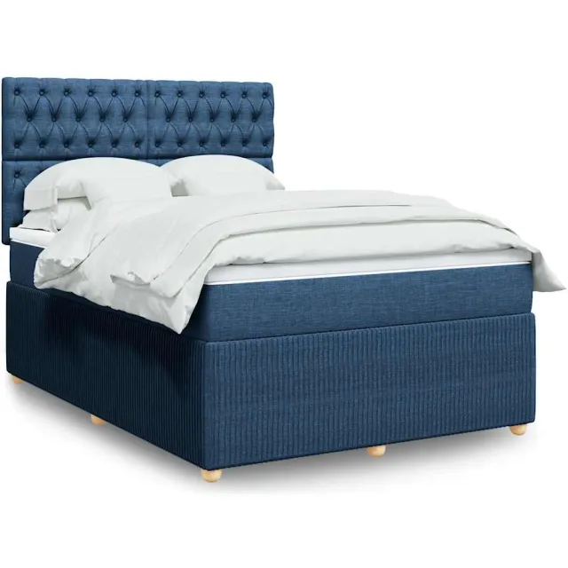 vidaXL Boxspring met matras stof blauw 140x200 cm