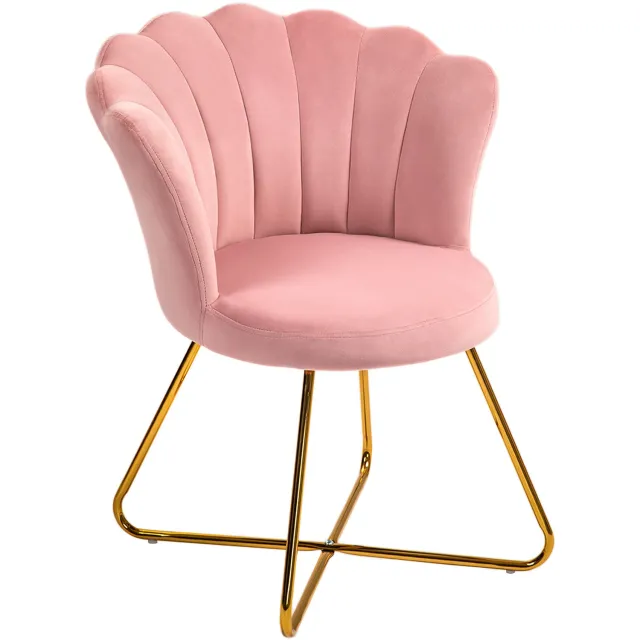 Lunpog Shell-stoel, kaptafel, fluwelen stoel, woonkamerstoel met stalen poten voor de woonkamer en slaapkamer, 69 x 64 x 80 cm, roze Rozegekleurd
