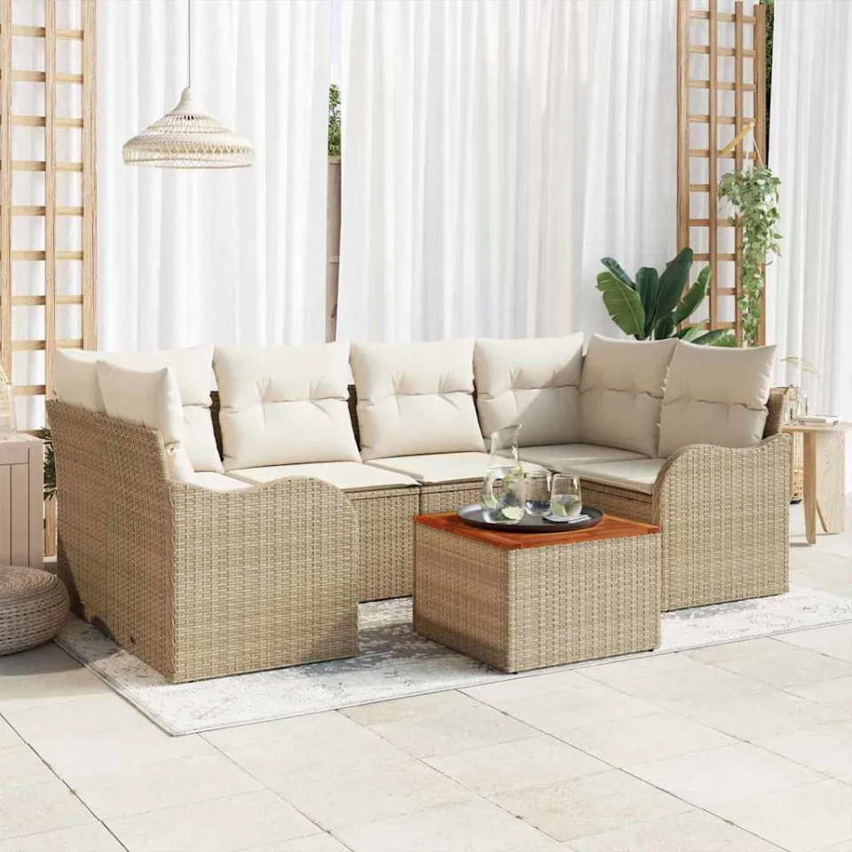 vidaXL Tuinbankenset 7 st Beige en Crème poly rattan, foto 3