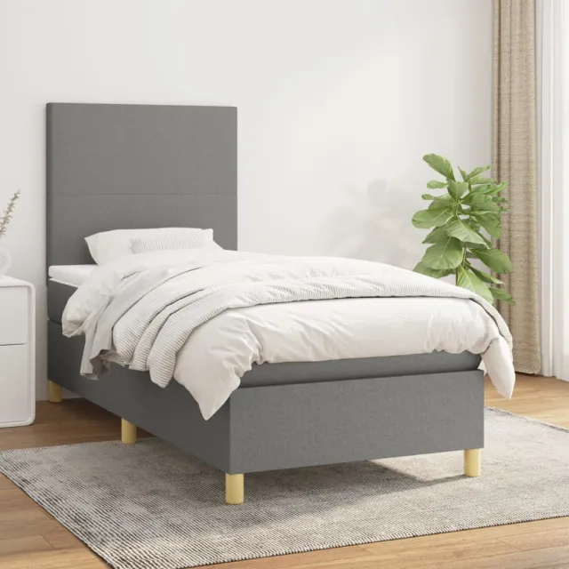 vidaXL Boxspring met matras stof donkergrijs 90x200 cm grijs