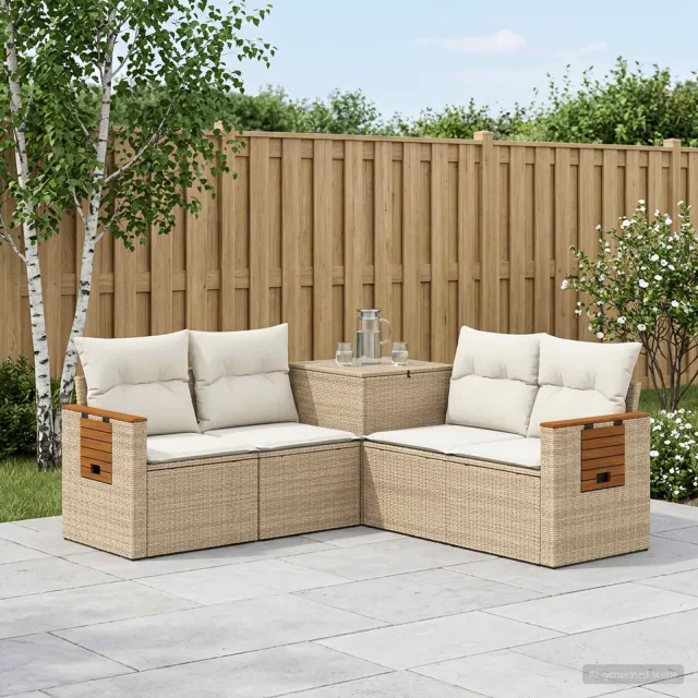 vidaXL Bankstel 5 st Beige en Crème Wit 179 x 179 x 85 cm
