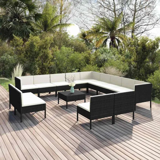 vidaXL 14-delige Loungeset met kussens poly rattan zwart, foto 2