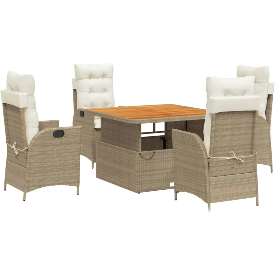 vidaXL 5-delige Tuinset met kussens poly rattan beige
