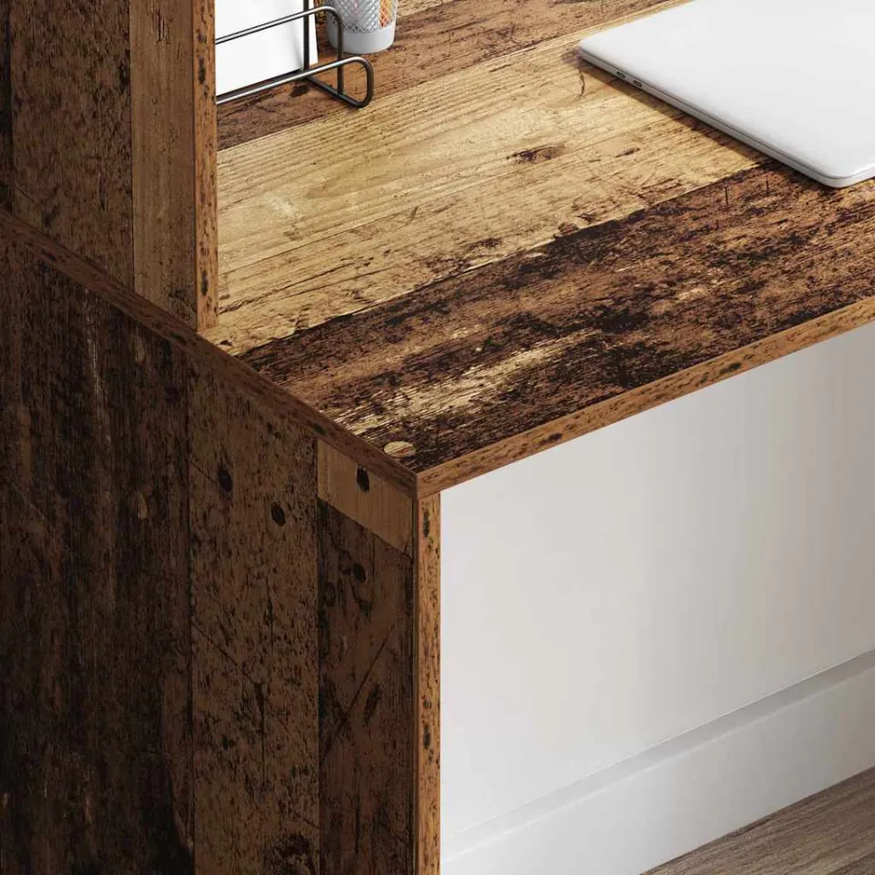 vidaXL Bureau Oud Hout 102 x 50 x 124 cm Bewerkt hout bruin, foto 3