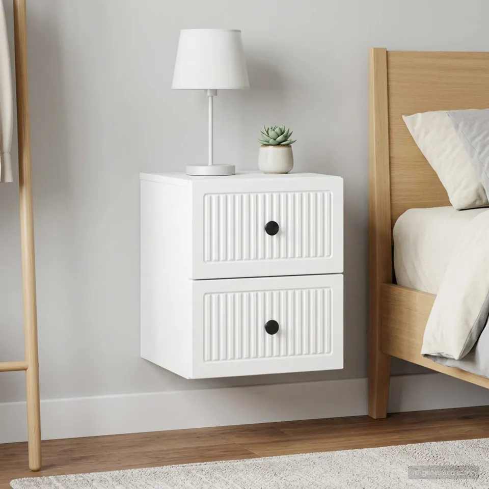 vidaXL Wandbeugel Bedkast 2 st Wit 33 x 34,5 x 40 cm Bewerkt hout, foto 4