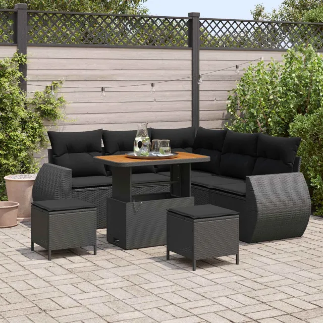 vidaXL Tuinbankenset 8 st Zwart poly rattan