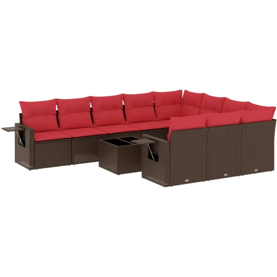 vidaXL 11-delige tuinbankset met kussens, bruin polyrotan, foto 3