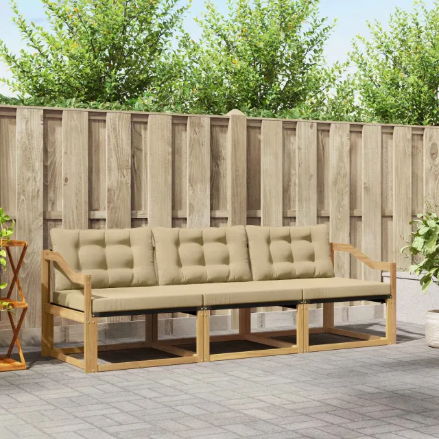 vidaXL Buiten bankenset 3 st Wit en Beige