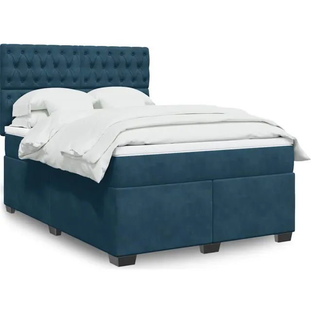 vidaXL Boxspring met matras fluweel blauw 140x190 cm