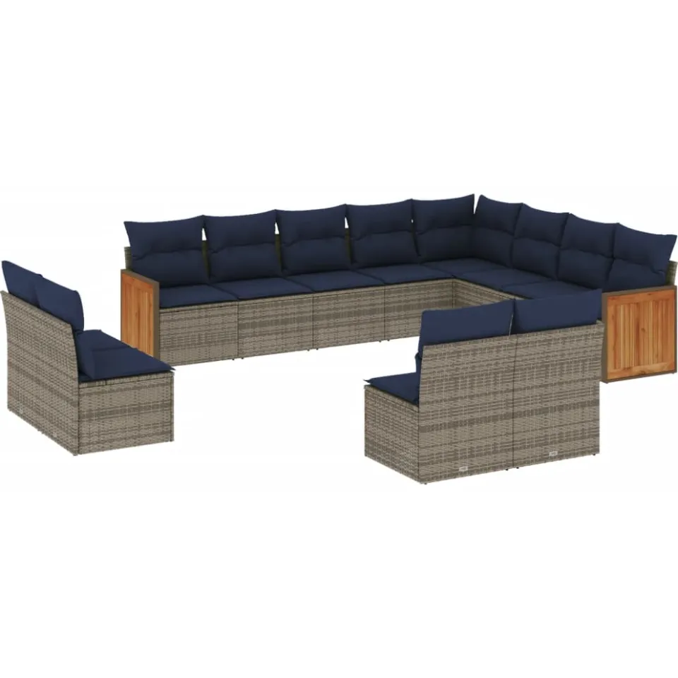 vidaXL 12-delige tuinbankset met kussens, grijs polyrotan, foto 3