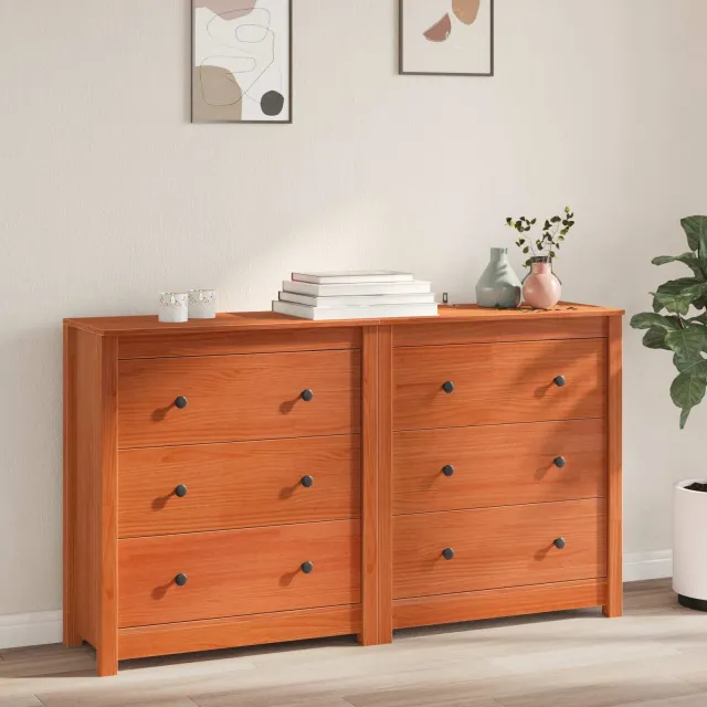 vidaXL Dressoir 2 st Wasbruin 140 x 35 x 80 cm Massief grenenhout