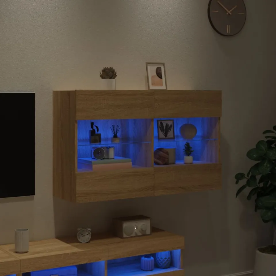 vidaXL Tv-wandmeubel met LED-verlichting 98,5x30x60,5 cm sonoma eiken, foto 4