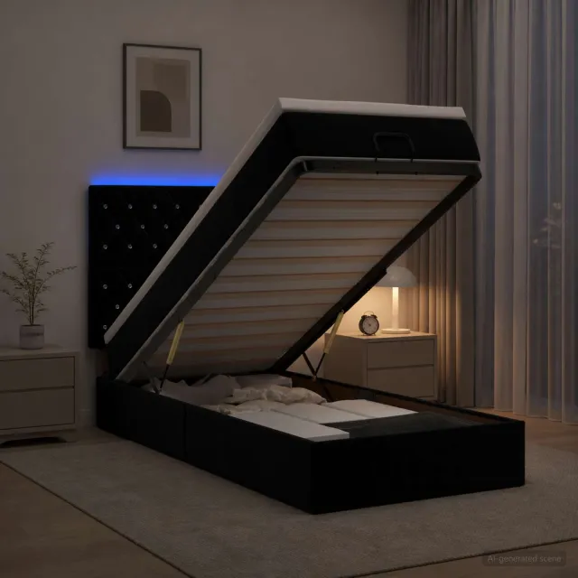 vidaXL Ottoman Bed met Matrassen en LED Zwart 100 x 200 cm fluweel