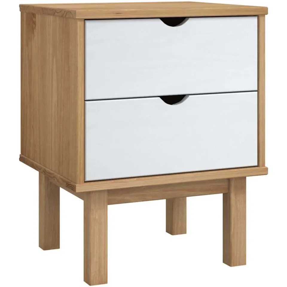 vidaXL Nachtkastje OTTA 45x39x57 cm massief grenenhout bruin en wit, foto 3