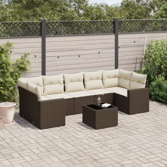 vidaXL 8-delige Loungeset met kussens poly rattan bruin, foto 2