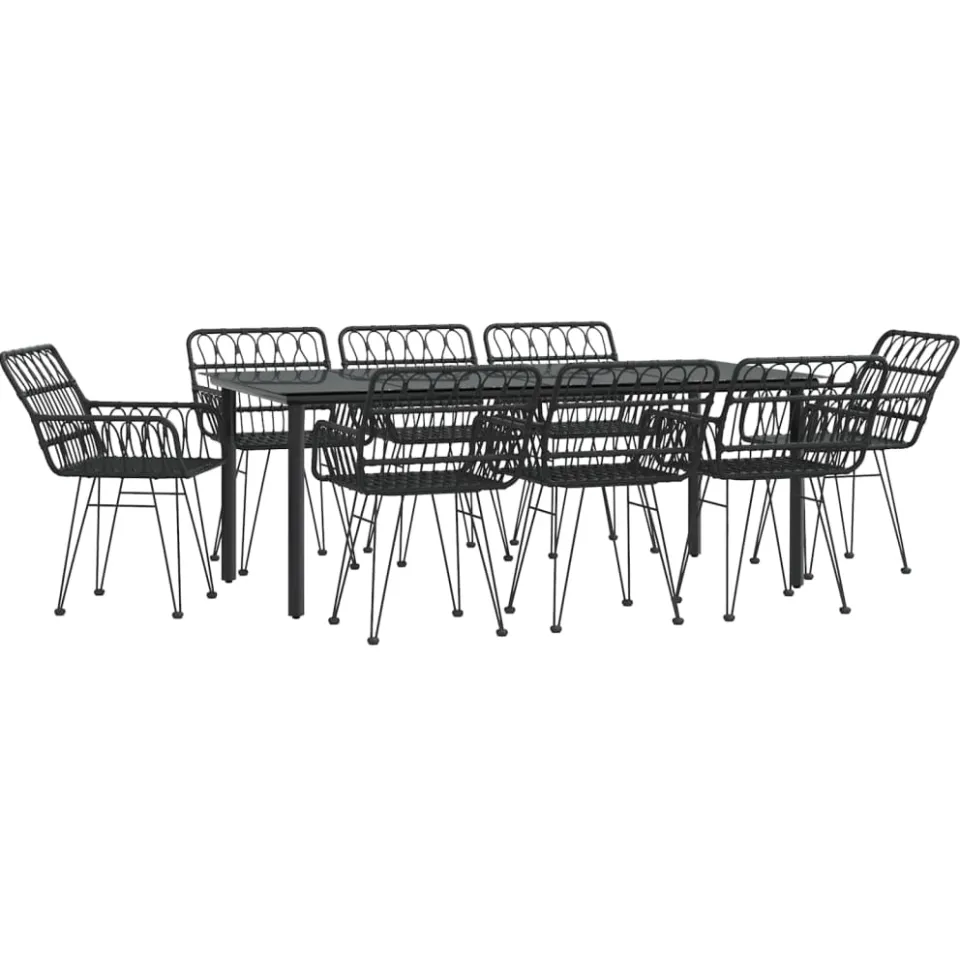 vidaXL 9-delige Tuinset poly rattan zwart