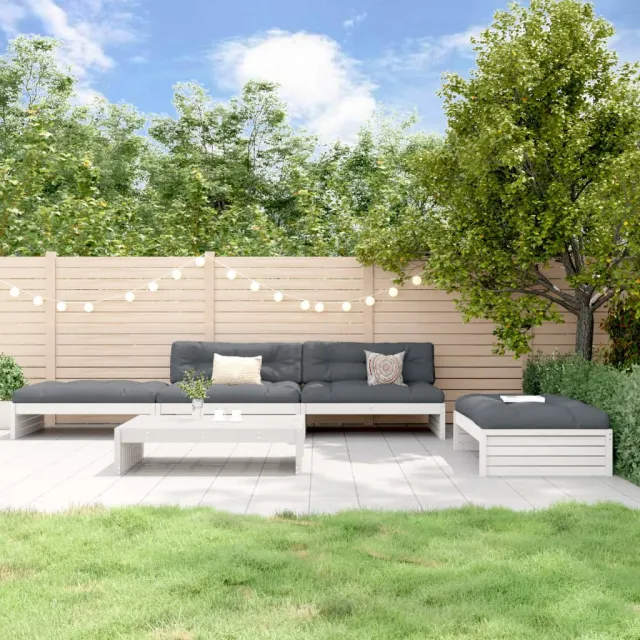 vidaXL 5-delige Loungeset met kussens massief hout wit