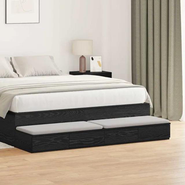 vidaXL Bedlades Zwart Eiken 140 x 36,5 x 16,5 cm Bewerkt hout, foto 3