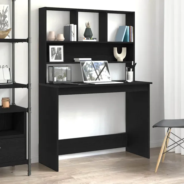 vidaXL Bureau met schappen 102x45x148 cm bewerkt hout zwart eikenkleur, foto 2