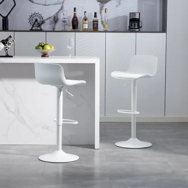 HAUSS SPOLE Barkruk - Verstelbare 2er Set - 360 Graden Draaibaar Met Rugleuning En Voetsteun - Voor Keuken En Bar - Kunstleer - Wit White